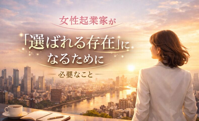 大阪で活動する女性起業家が選ばれる存在になるために必要なことを、都市の風景とともに表現したイメージ
