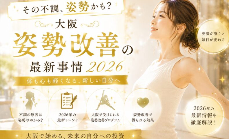 金色のやわらかな光に包まれ、背筋を伸ばして立つ女性の全身シルエット。大阪での姿勢改善を象徴する清潔感ある構図